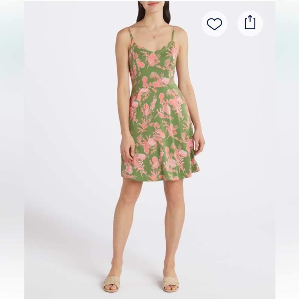 Marks & Spencer Green Dress with Coral Floral Print